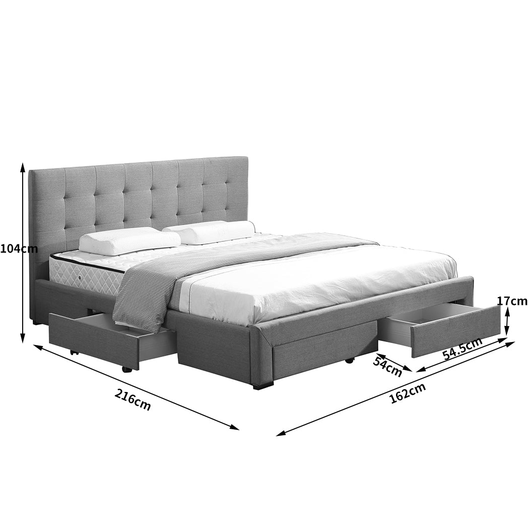Bed Frame Queen Fabric With Drawers Grey