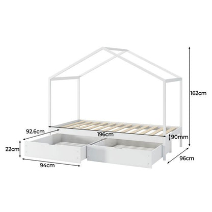 Bed Frame Wooden Single Timber House Mattress Base Storage Drawers