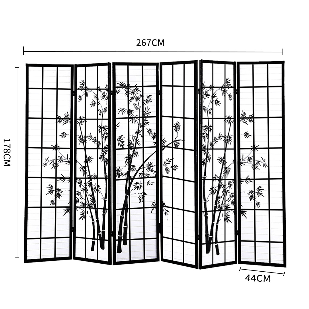 6 Panel Free Standing Foldable  Room Divider Privacy Screen Bamboo Print