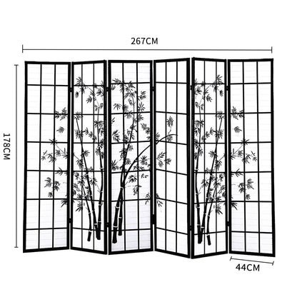 6 Panel Free Standing Foldable  Room Divider Privacy Screen Bamboo Print
