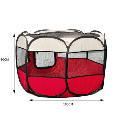 Dog Cat Puppy Play Round Crate Cage Tent Portable L Red