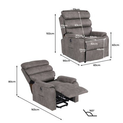 Recliner Chair Electric Lift Chair Armchair Lounge Sofa Grey USB Charge