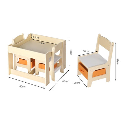 Kids Table and Chairs Set Storage Box Toys Play Desk Wooden Study