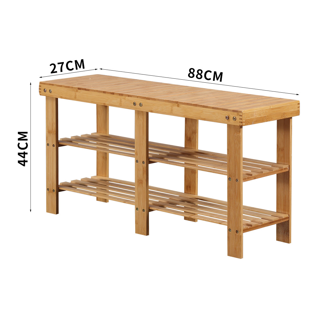 Bamboo Shoe Rack Stand Bench 3 TierOrganiser 88cm