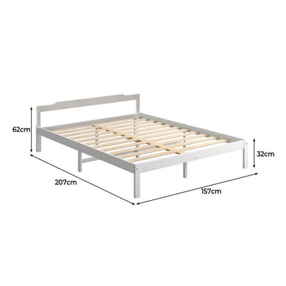 Solid Timber Pine Wood Bed Frame Queen -White