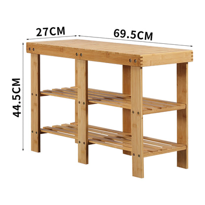 Bamboo Shoe Rack Stand Bench 3 TierOrganiser 69.5cm