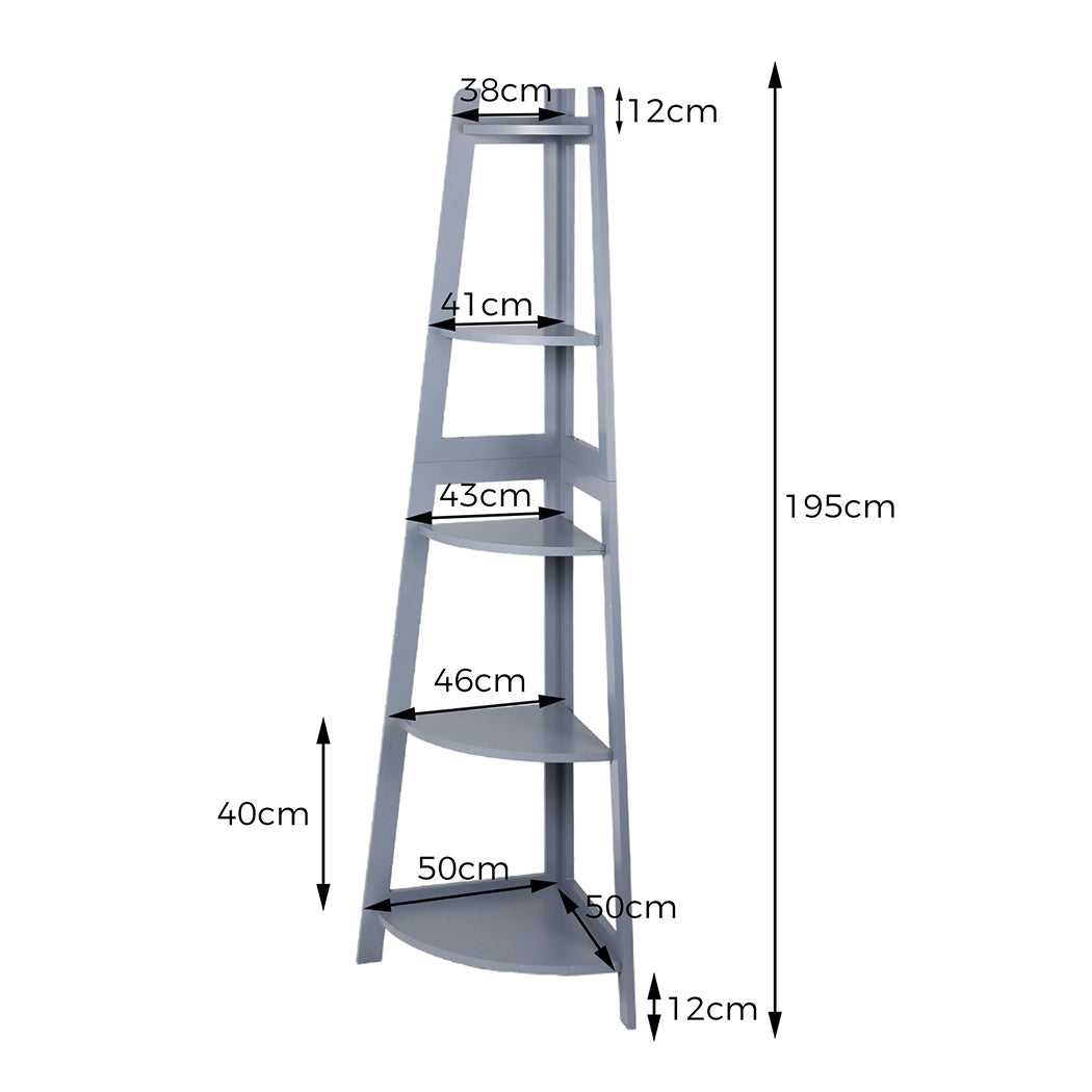5 Tier Corner Shelf Wooden Storage Plant Stand Grey