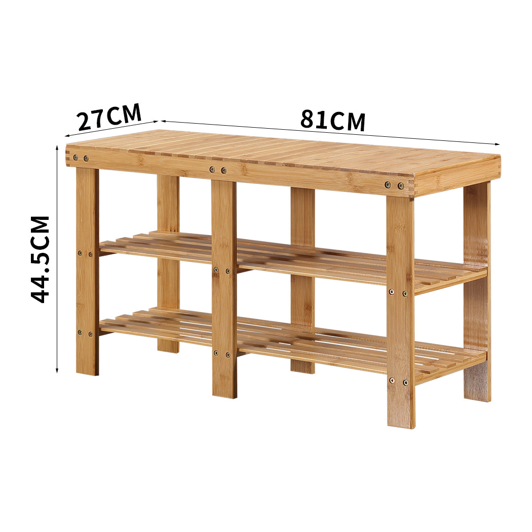 Bamboo Shoe Rack Stand Bench 3 TierOrganiser 81cm