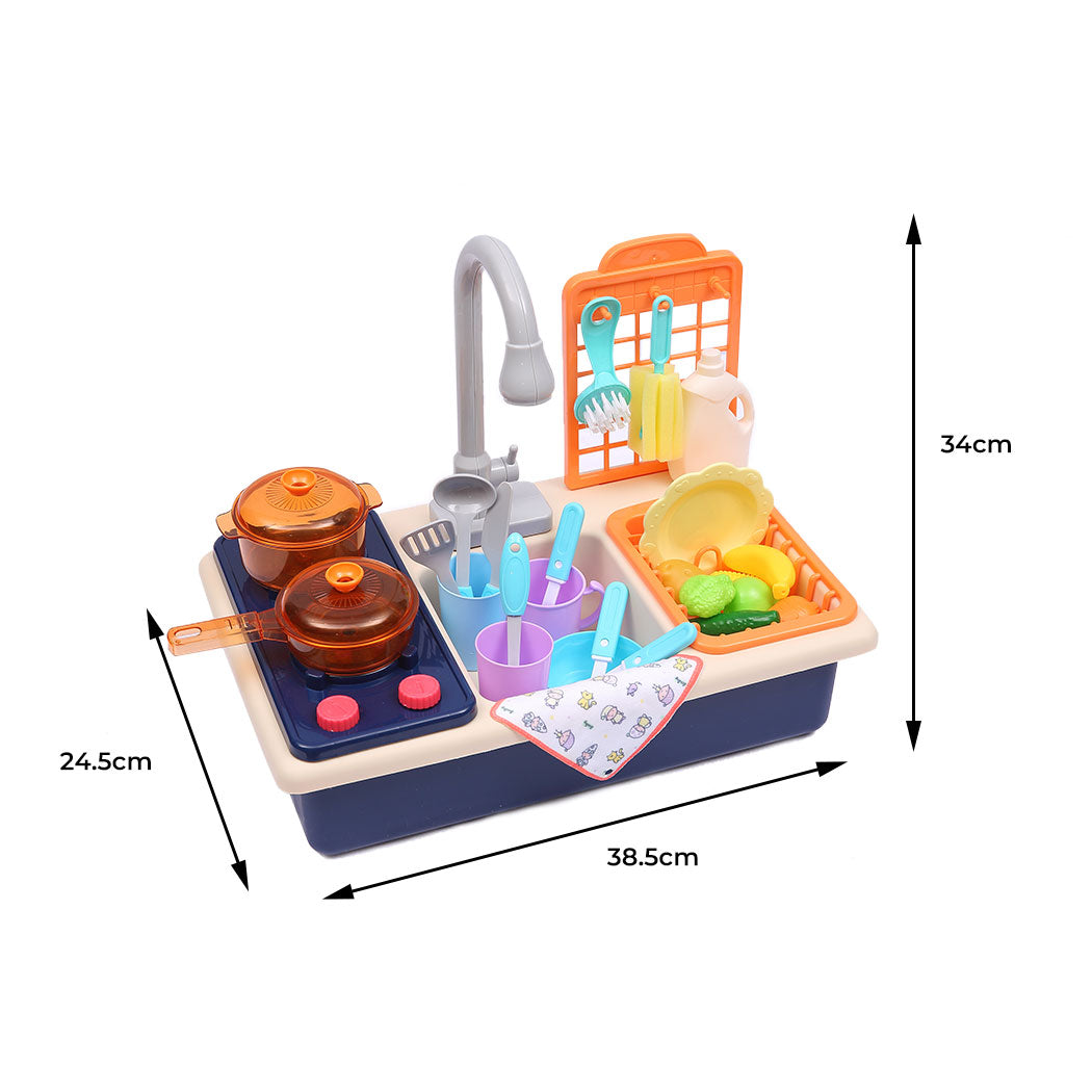 35x Kids Kitchen Play Set Dishwasher Sink - Blue 
