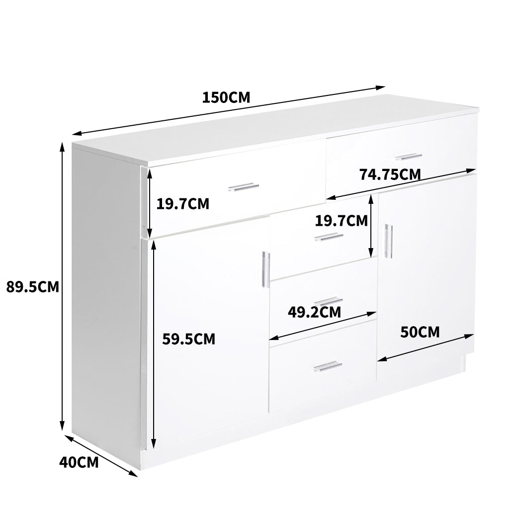Buffet Sideboard Storage Cabinet Modern High Gloss Cupboard Drawers White