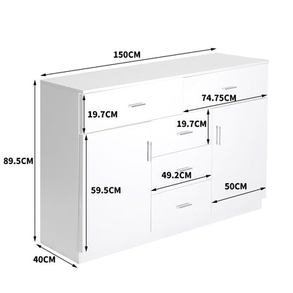 Buffet Sideboard Storage Cabinet Modern High Gloss Cupboard Drawers White
