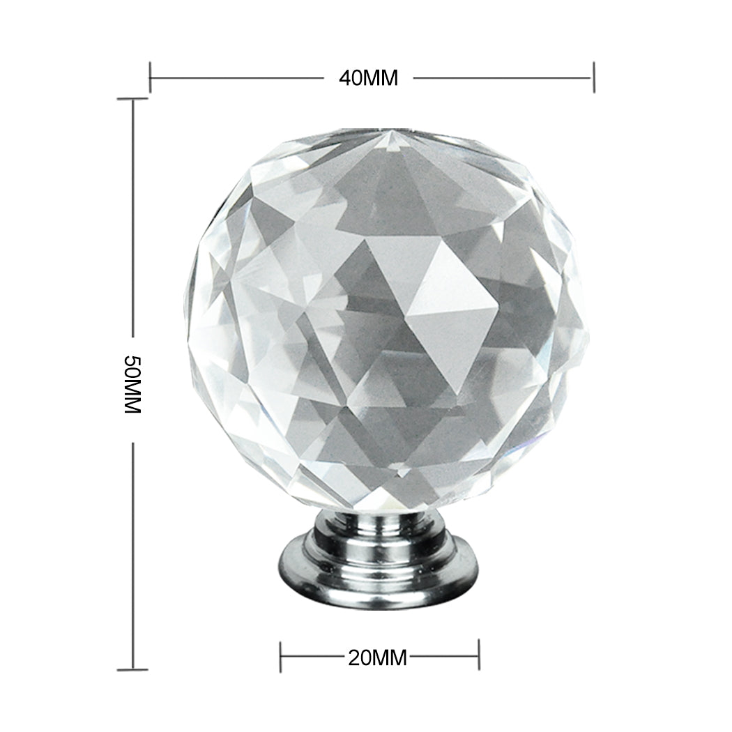 40mm 10Pack Clear Crystal Glass Door Pull Knobs