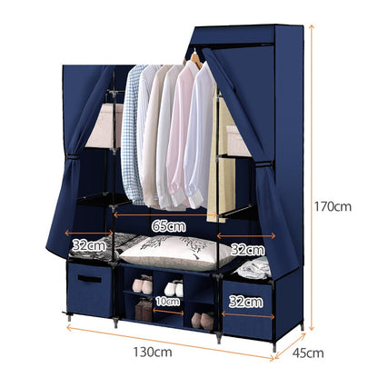 Portable cloth Storage Wardrobes Navy Blue 

