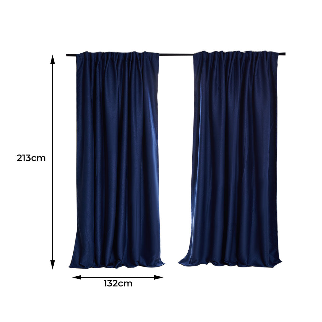 2X Blockout Curtains 132cm x 213cm- Navy