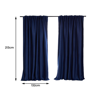 2X Blockout Curtains 132cm x 213cm- Navy
