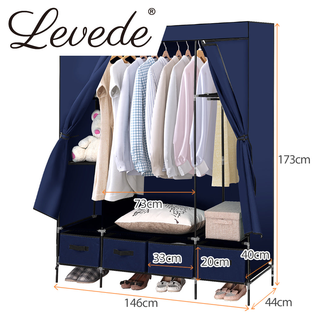 4 Drawer Portable Wardrobe Navy Blue 
