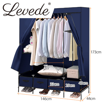 4 Drawer Portable Wardrobe Navy Blue 
