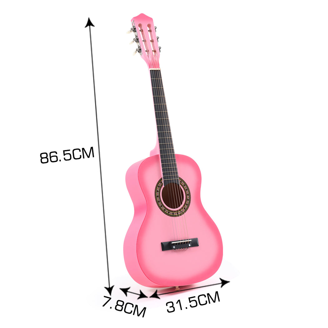 Solid Eco-Rosewood 34 Inch Wooden Folk Acoustic Guitar-Pink
