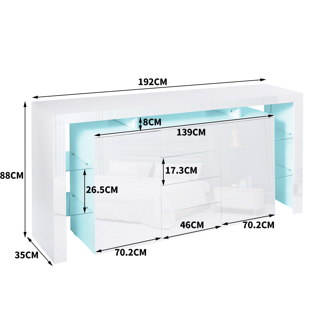 Buffet Sideboard Cabinet Storage Modern High Gloss Cupboard Drawers White 192cm