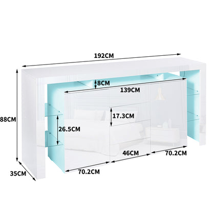 Buffet Sideboard Cabinet Storage Modern High Gloss Cupboard Drawers White 192cm