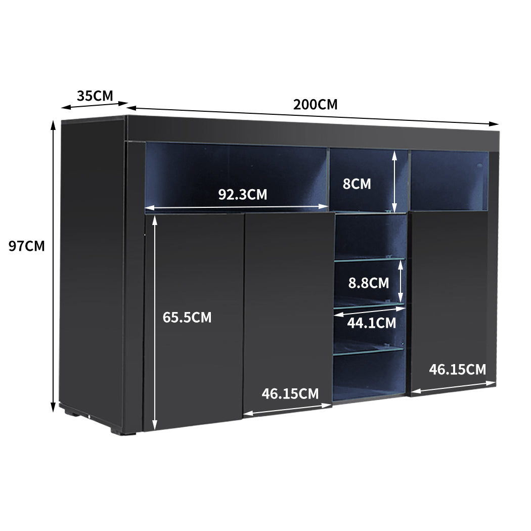 Buffet Sideboard Storage Modern High Gloss Cabinet Cupboard Black