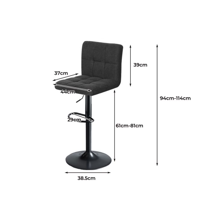 2x Kitchen Bar Stools Gas Lift Chairs 360Â° Swivel Steel Grey