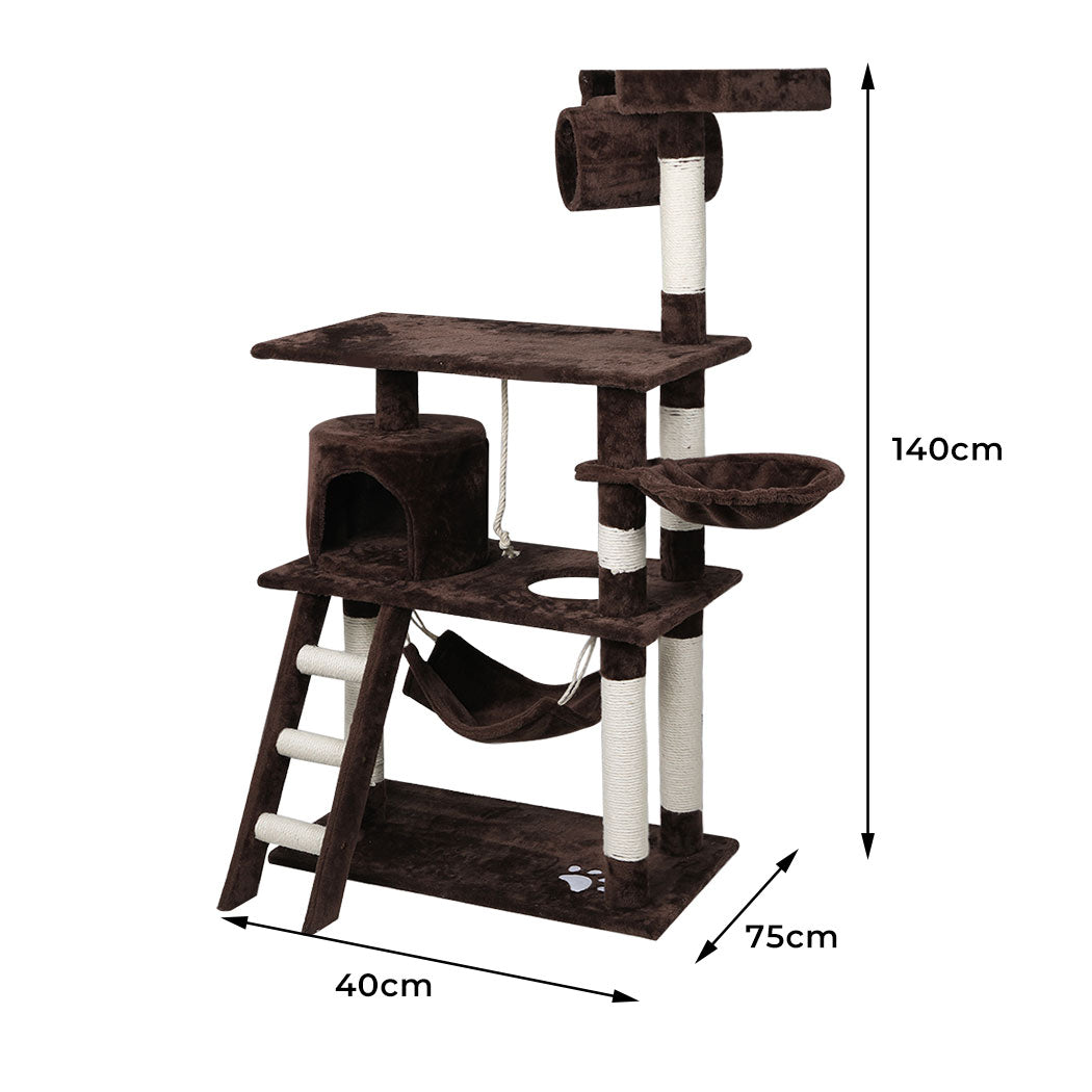 Cat Tree Beastie Scratching Post Pet Scratcher Tower 140cm Dark Brown