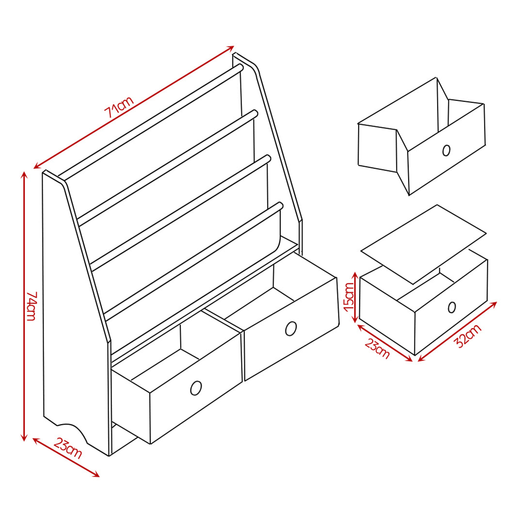 kids Wooden Bookshelf Toy Organiser Storage Bin Rack
