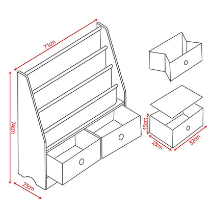 kids Wooden Bookshelf Toy Organiser Storage Bin Rack