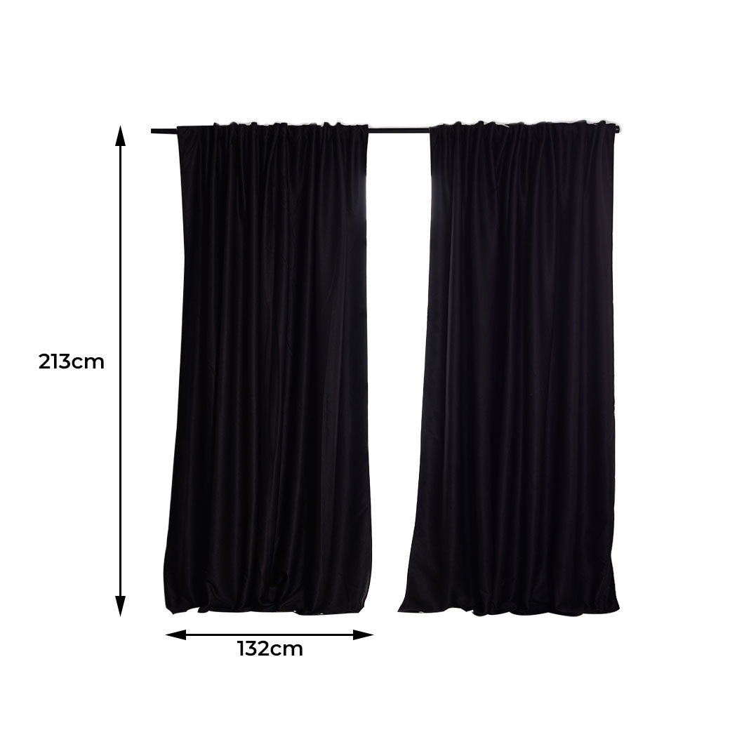 2X Blockout Curtains 132cm x 213cm- Black