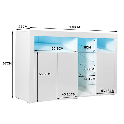 Buffet Sideboard Storage Modern High Gloss Cabinet Cupboard White