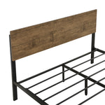 Metal Bed Frame Queen Size Mattress Base Platform Wooden Headboard Brown
