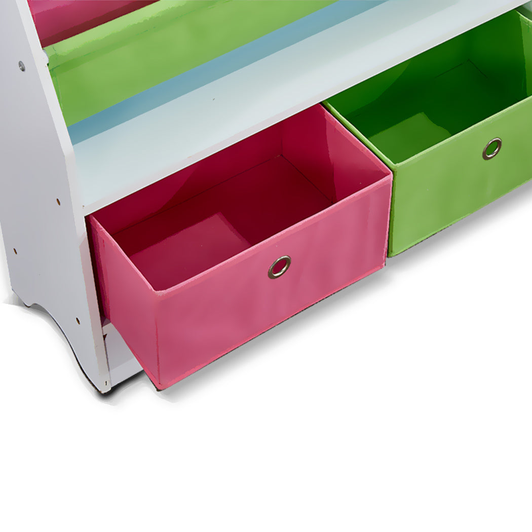 kids Wooden Bookshelf Toy Organiser Storage Bin Rack