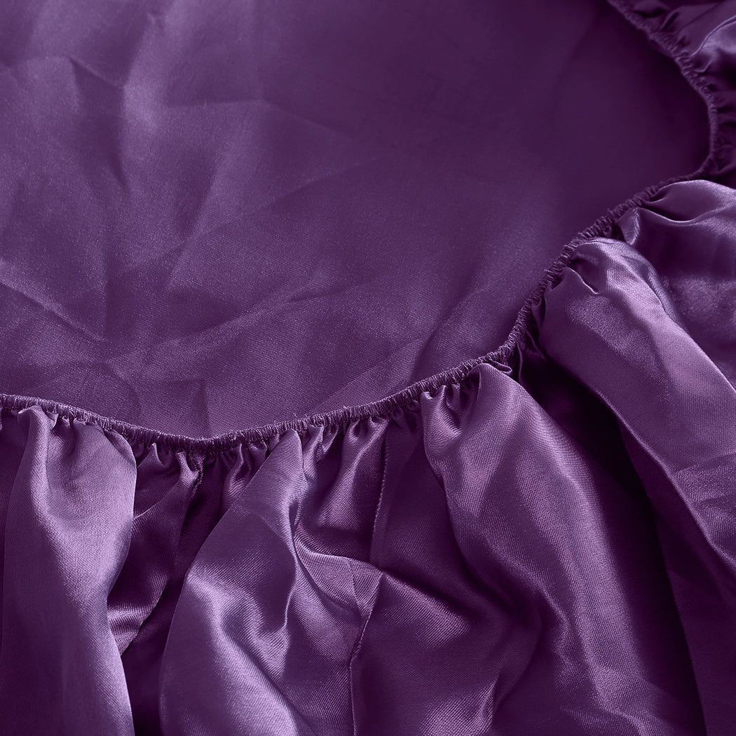 Ultra Soft Silky Satin Bed Sheet Set in Single Size in Purple Colour