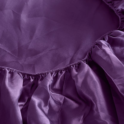 Ultra Soft Silky Satin Bed Sheet Set in Single Size in Purple Colour