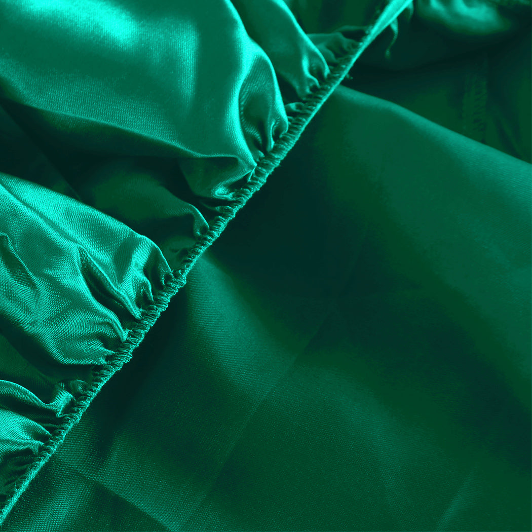 Ultra Soft Silky Satin Bed Sheet Set in Queen Size in Teal Colour