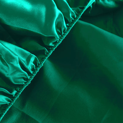 Ultra Soft Silky Satin Bed Sheet Set in Queen Size in Teal Colour