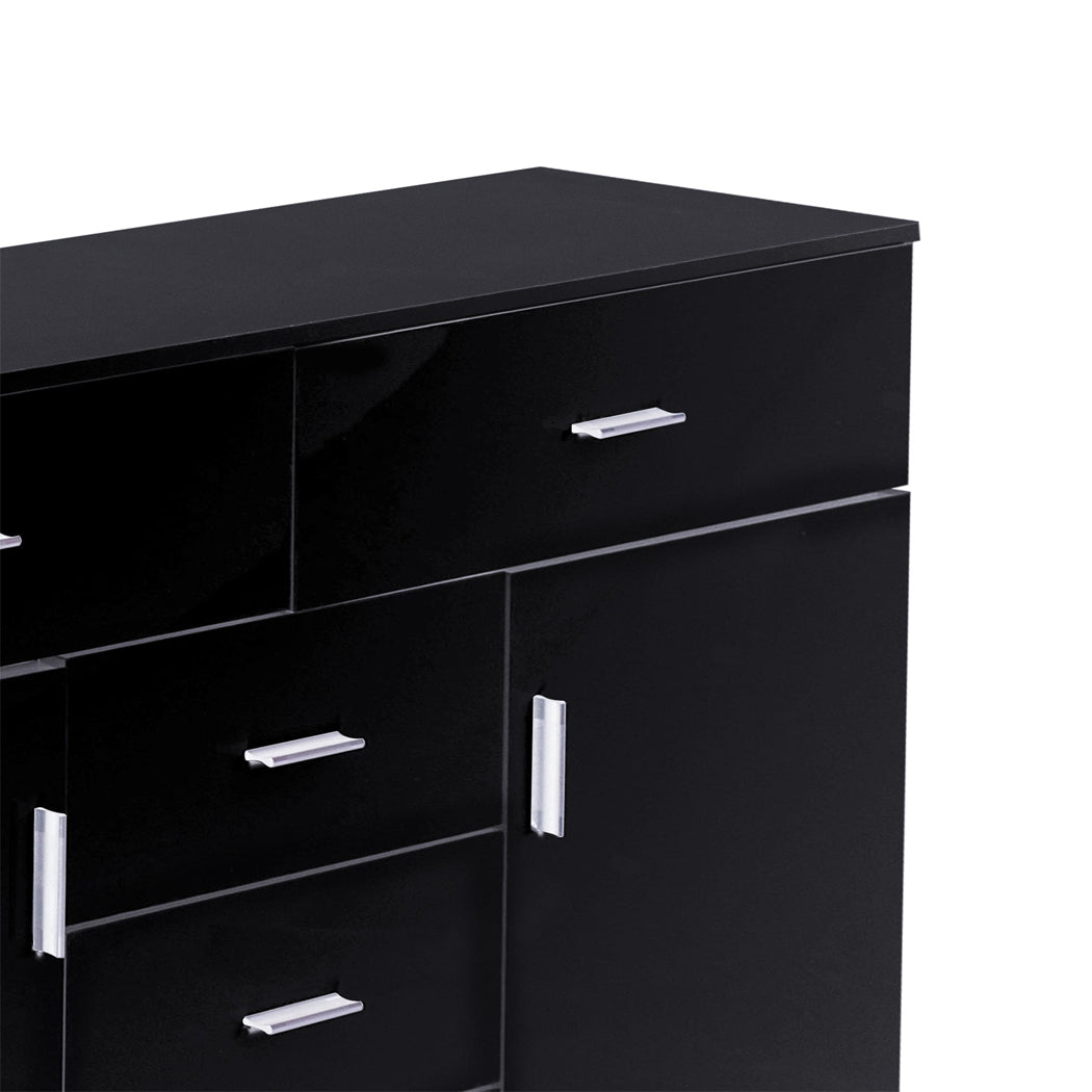 Buffet Sideboard Storage Cabinet Modern High Gloss Cupboard Drawers Black