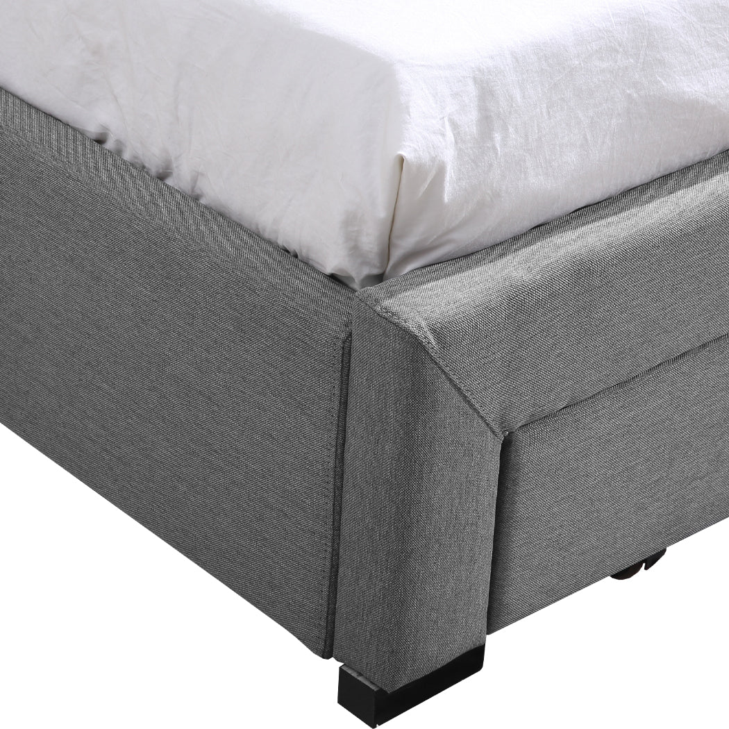 Bed Frame Queen Fabric With Drawers Grey
