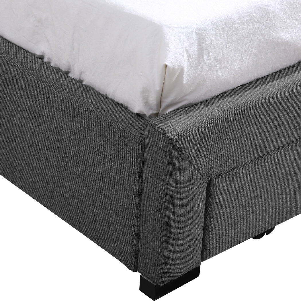 Bed Frame King Fabric With Drawers Grey