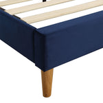 Bed Frame Double Size Mattress Base Platform Wooden Velevt Headboard Blue