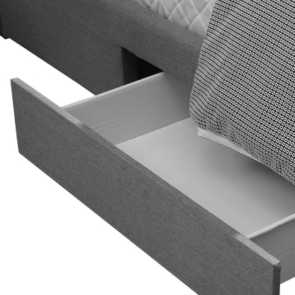 Bed Frame Queen Fabric With Drawers Grey