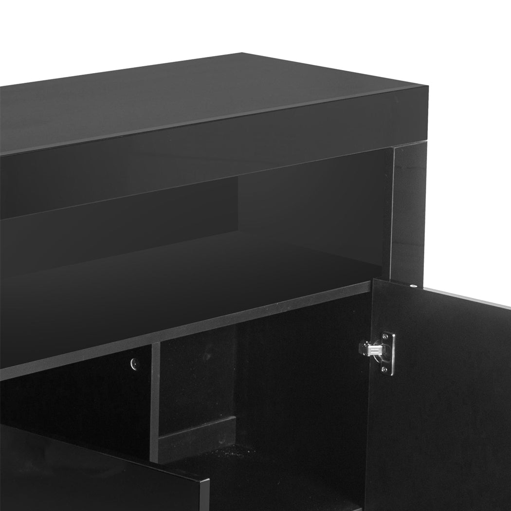 Buffet Sideboard Storage Cabinet Modern High Gloss Furniture LED Black