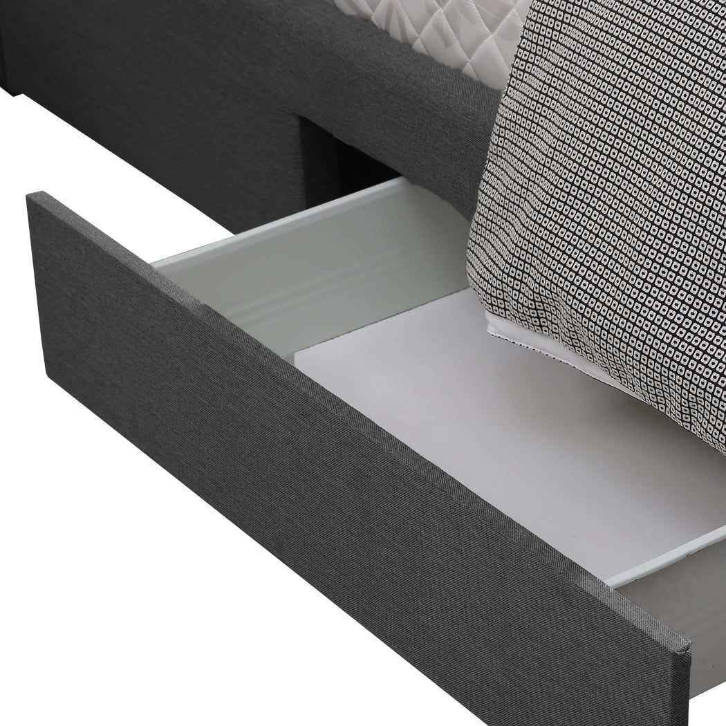 Bed Frame King Fabric With Drawers Grey