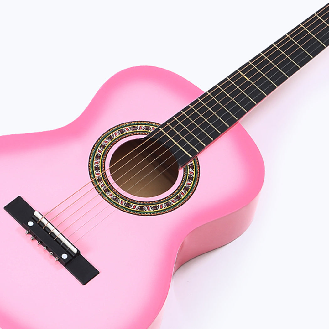 Solid Eco-Rosewood 34 Inch Wooden Folk Acoustic Guitar-Pink
