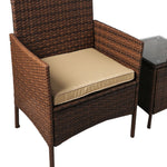 3 Pcs Chair Table Rattan Wicker Outdoor Furniture Brown