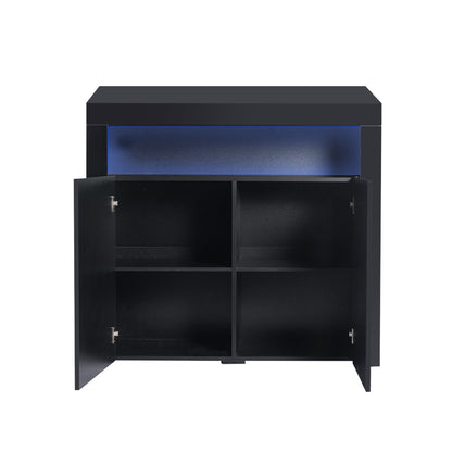 Buffet Sideboard Storage Cabinet Modern High Gloss Furniture LED Black