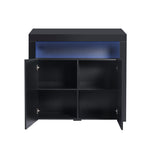 Buffet Sideboard Storage Cabinet Modern High Gloss Furniture LED Black