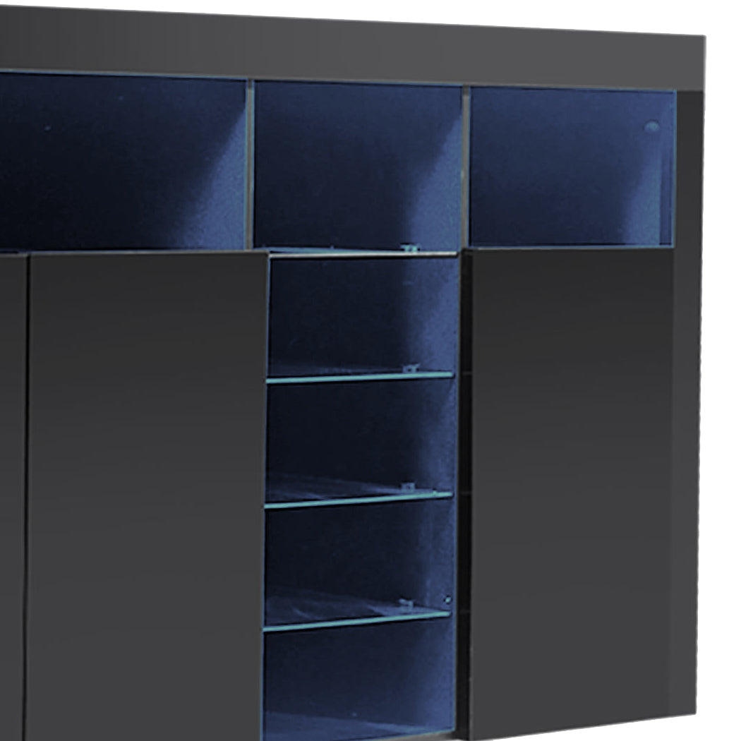 Buffet Sideboard Cabinet Storage Modern High Gloss Cupboard Black