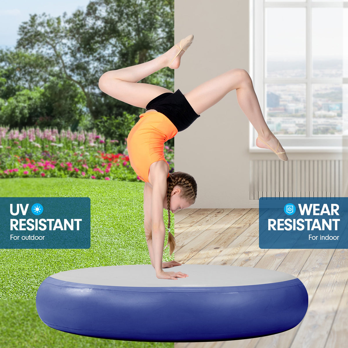 1M Air Track Spot Round Inflatable Gymnastics Tumbling Mat Pump Dark Blue